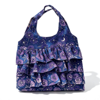 Sac fourre-tout pliable style jupe à volants motif dessin animé, léger, réutilisable pour courses et plage, avec longues poignées et fermeture à bouton