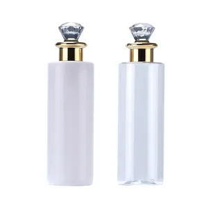 空50ml100毫升250毫升300毫升500毫升透明黑色琥珀色白色宠物塑料瓶，带钻石帽，用于洗发水化妆品