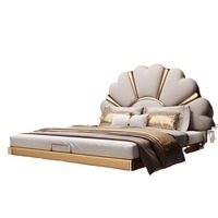 Lit en cuir de luxe italien, meuble de rangement moderne pour chambre à coucher, lits en bois rembourrés, lit king/queen size