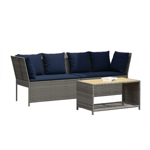 Gray Poly Rattan Patio <b>Sofa</b> <b>Set</b> With Cushions Outdoor Garden Furniture Contemporary Style - Product Image 1