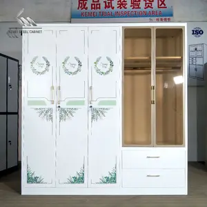 Durable transparent painting clothes closet locker cabinet 5 door home metal wardrobe