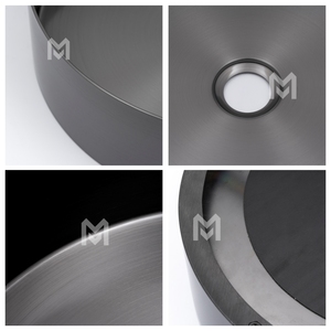 Lavabo de salle de bain rond moderne <span class=keywords><strong>en</strong></span> acier inoxydable 304 avec finition brossée pour hôtels et salles d'eau, avec drain inclus - Product Image 6