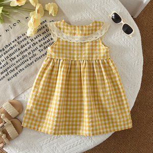 Vestido de princesa a cuadros sin mangas para niñas, vestido informal con volantes para verano - Product Image 3