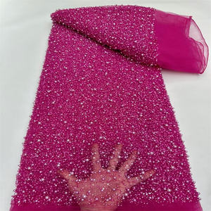 Горячая распродажа, французская сетчатая кружевная ткань, роскошный африканский тюль, кружевная ткань с бисером, вышивка с блестками, кружевная ткань для свадьбы - Product Image 6