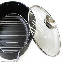39*21cm Ovaler Kohlenstoffstahl Antihaft-Fischtopf mit Glasdeckel Ofenfest Gas- & Induktionsgeeignet zum Dämpfen von Suppen & Eintöpfen