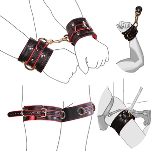 Premium Lockable Wrist Cuffs with Adjustable Thigh Restraint Strap Adult Role Play Master Slave <b>Leather</b> Kit with O-ring <b>Harness</b> - Product Image 1