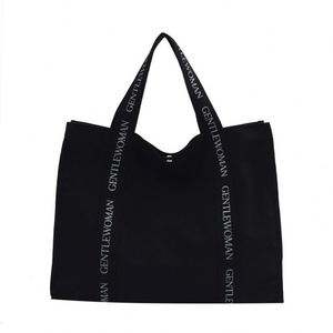 Bolsa de Mano Reutilizable Ecológica de Lona para Mujer, Sympathybag, Gran Capacidad, Cierre de Cremallera, Diseño de Letras en Tela de Algodón, a la Moda - Product Image 3