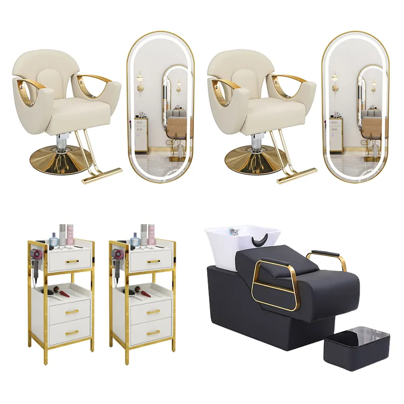 Luxury Salon Furniture Package Gold Barber Chair Set Hairdressing Equipment Barber Furniture Package