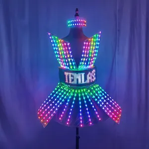 Shiny Laser Mirror LED Dress For Women Printed Design Evening Birthday Outfit For DJ Gogo Dancer Singer For Nightclubs Bars