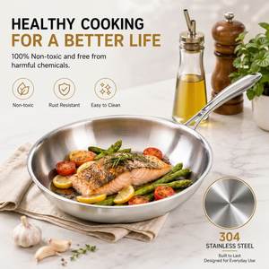 Poêle à frire de haute qualité pour la cuisine à domicile, durable, antiadhésive, revêtement en acier inoxydable 304, avec couvercle, ensemble de casseroles - Product Image 5