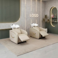 Fauteuil de lavage de luxe de haute qualité en acier inoxydable, lit de lavage pour salon de coiffure, chaise de douche avec support de jambe réglable et bassin en céramique