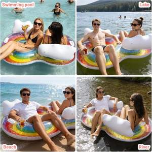Flotador Inflable de PVC con Doble Orificio y Reposacabezas, Anillo de Natación para Dos Personas, Marca MAKE WAVES, L140xW90cm - Product Image 6