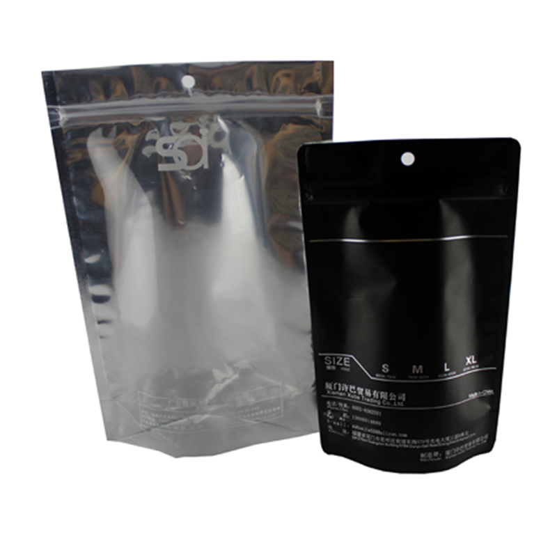 Reclosable Printed Logo Poly Zipper Bags Clothing Packaging Plastic Bag Black Zip lock Frosted Clothing Transparent Handle Bag