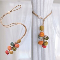 Sangle de fixation de rideau moderne, nouvelle, simple, en coton et lin, faite à la main, 45 cm, avec boule et pendentif fleur décoratif