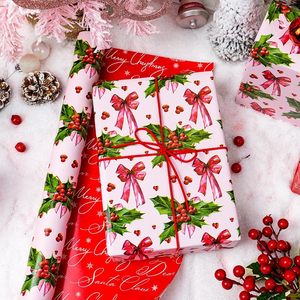 Reversible Christmas <b>Wrapping</b> <b>Paper</b> Roll Pink Holly Berry Bow 46.8 Square Feet Gift Craft Use Recyclable - Product Image 2