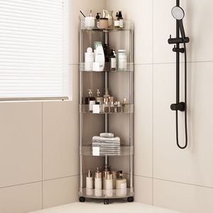 Estante triangular de acero inoxidable transparente para inodoro, de varios niveles, para colgar en el suelo, estante de esquina para almacenamiento en el baño. - Product Image 2