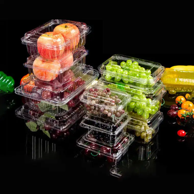 Custom Food Grade PET Box trasparente frutta plastica a conchiglia imballaggio frutta cestello contenitore per fragola bacca uva