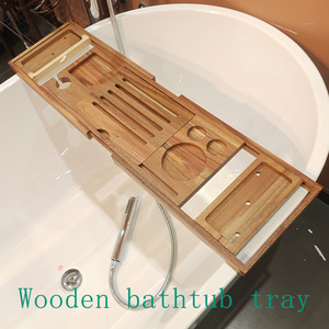 Estante de madera para bañera, 70x105x22cm, madera de acacia, almacenamiento expandible para libros, tabletas, teléfonos, tazas, uso en el baño - Product Image 5