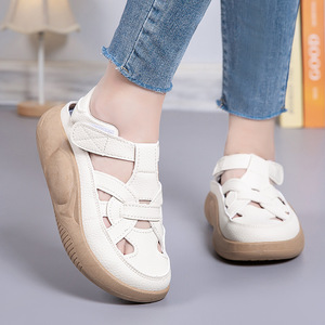 2026 Hot Sale Women's Velcro Sports <b>Sandals</b> Summer Hollow Breathable Thick Bottom Casual White Shoes Soft Sole - Product Image 5