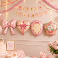 Ballons en aluminium mignons, couleur rose, en forme de cœur, fleur, miroir, nœud, ballons personnalisés pour décorer les fêtes d'anniversaire des filles, fournisseur