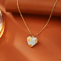 Collier pendentif fleur en cuivre et bambou style vintage français, style peinture à l'huile, pierre principale en résine haut de gamme, forme cœur