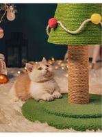 Arbre à chat en sisal naturel à 2 niveaux, écologique et résistant à l'usure, avec grand tapis à gratter, idéal pour Noël