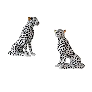Brass Cheetah Idol Jaguar Leopard Statue Realistic Zodiac Table