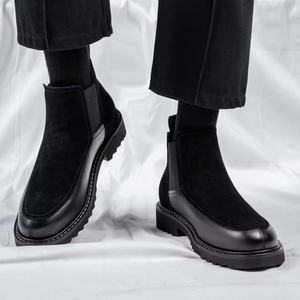Bottes d'hiver en cuir pour hommes, <span class=keywords><strong>style</strong></span> <span class=keywords><strong>anglais</strong></span>, avec doublure en fourrure, tendance, toutes occasions. - Product Image 2
