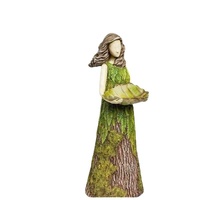 Statue de mangeoire à oiseaux en résine, Fille de la Forêt, Sculpture Déesse de la Nature avec plateau en feuilles, Décoration pour pelouse, patio, cour et jardin