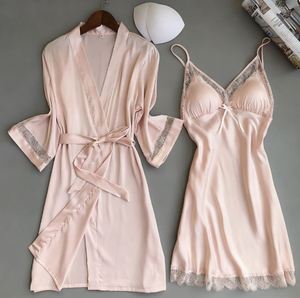 Sfy-y5030 High Quality <b>Sexy</b> Satin Lace Pajamas <b>Set</b> Tops Robe Sleepwear Bridal Lingerie Women's 3D Embroidery Bodysuit - Product Image 4