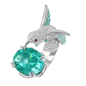 Women's 8 Carat Bird Shaped 13*16 Synthetic Paraiba Padparadscha S925 Sterling <b>Silver</b> Platinum Plated Luxury <b>Wedding</b> <b>Band</b> - Product Image 1