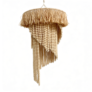 <span class=keywords><strong>Paralume</strong></span> Stratificato in <span class=keywords><strong>Perline</strong></span> di Legno Stile Wabi-Sabi Costiero <span class=keywords><strong>con</strong></span> Decorazioni Tropicali per Vacanze al Mare - Product Image 2