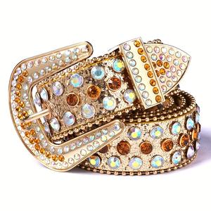 Usine personnalisée <span class=keywords><strong>doré</strong></span> paillettes strass PU cuir Punk Western <span class=keywords><strong>ceinture</strong></span> pour jean pantalon Boho Cowboy Cowgirl - Product Image 1