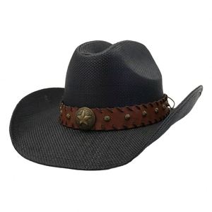 Chapeau de cowboy de bonne qualité en paille de papier, fait main, avec décorations, idéal pour les vacances d'été - Product Image 6