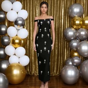 OEM Fábrica Personalizado Vestido Com Pedras Europeu Sexy para Data Prom Elegante Bandagem Preta Casual Evening Dresses - Product Image 1