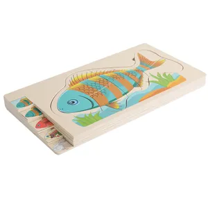 Montessori Early Childhood Education Wooden Puzzle, Fish Skeleton Decomposition and Splicing Board, 1-2 Year Old Children's
