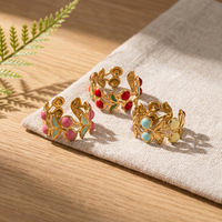 Bowei Dames vergulde glazen ring in Europese en Amerikaanse stijl, frisse stijl, kersen-vormig, kleurrijk, met druppel-olie-effect, Yiwu model