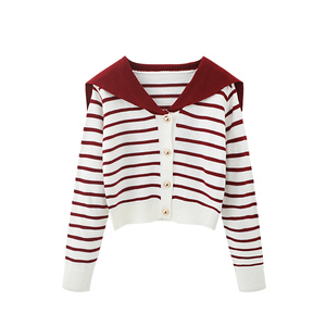 Automne col <span class=keywords><strong>marin</strong></span> rayure boutons femmes tricot Cardigan <span class=keywords><strong>pull</strong></span> haut - Product Image 1