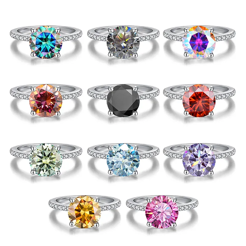 GRA VVS Large 5CT colorato grigio blu zaffiro rosso rosa nero verde giallo moissanite 925 fedi nuziali in argento per gioielli da donna