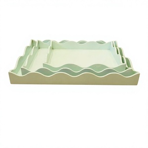 High Quality Eco-friendly 3-Piece Red Lacquer Tray Set Double Tiers Scalloped Design for Home Decor Coffee Tableware - Product Image 1