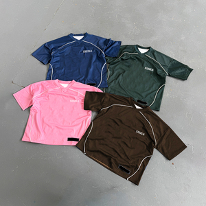 T-shirt personnalisé multicolore, maillot de foot oversize à col en V, manches courtes, respirant, streetwear, maillot de football sportif - Product Image 1