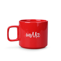 Tasse en porcelaine écologique de 350ml en céramique ronde simple avec logo personnalisé rouge brillant noir gravé au laser pour café thé