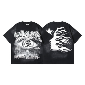 Nueva Camiseta de Moda Estilo Retro, Holgada, de Algodón Puro, Manga Corta, con Estampado de Estrellas <span class=keywords><strong>y</strong></span> Letras, para Hombre <span class=keywords><strong>y</strong></span> Mujer, NFC - Product Image 1