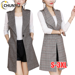 S-3XL automne nouveau gilet à carreaux européen rétro femmes mode revers <span class=keywords><strong>sans</strong></span> <span class=keywords><strong>manches</strong></span> décontracté ample Plaid gilet veste en gros - Product Image 1