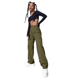 Pantalon Cargo en Denim pour Femmes Européennes Taille Haute Décontracté Jambe Droite Large Marron Foncé Streetwear Personnalisé Délavé Trou Respirant - Product Image 6