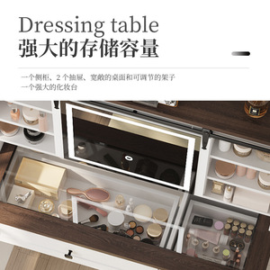 <b>Modern</b> <b>Dressing</b> <b>Table</b> With Lighted Mirror White And Black Bedroom Vanity Storage Cabinet Makeup Desk With Bench - Product Image 4
