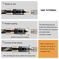 Câble d'interconnexion SKW Audiophiles Lock plaqué or 24 carats 2RCA mâle vers 2RCA mâle ultra-HiFi avec gaine tressée pour lecteur HDTV DVD et ordinateur