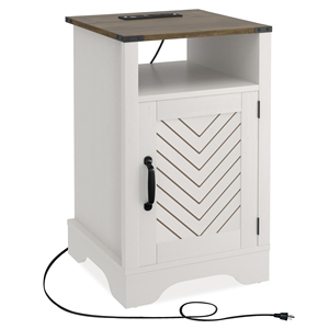Farmhouse Nightstand Side <b>Table</b> White Wooden Rustic End <b>Table</b> <b>Tall</b> Bedside With Electrical Outlets Charging Station - Product Image 3
