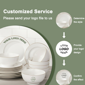 <span class=keywords><strong>Service</strong></span> de table en céramique de luxe, <span class=keywords><strong>18</strong></span> pièces, vaisselle en porcelaine, assiettes et bols en porcelaine fine avec bord doré - Product Image 4