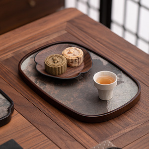 Plateau à thé Wabi Sabi rond en pierre, support pour théière domestique, fait main, durable - Product Image 2